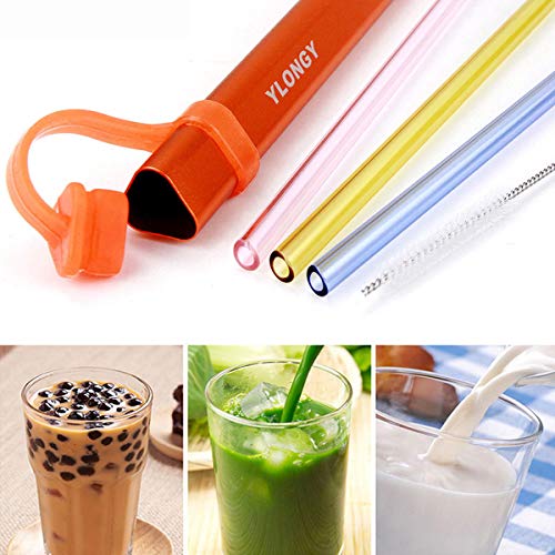 Reusable Drinking Glass Straw with Travel Case, YLONGY Portable High