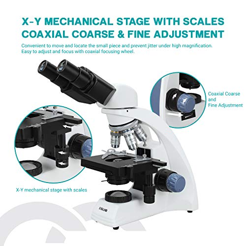 ESSLNB Biological Microscope with Phone Adapter 40X-2000X Binocular Microscope NA1.25 Abbe Condenser X/Y Mechanical Stage - Thumbnail 2
