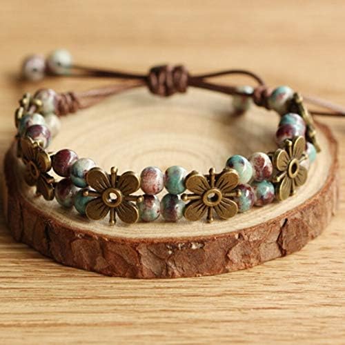 YHaoao Functional 2019 National Retro High Temperature Ceramic Glaze Alloy Four Leaf Clover Handmade Trinkets Fashion Bracelets Women for Women & Girls