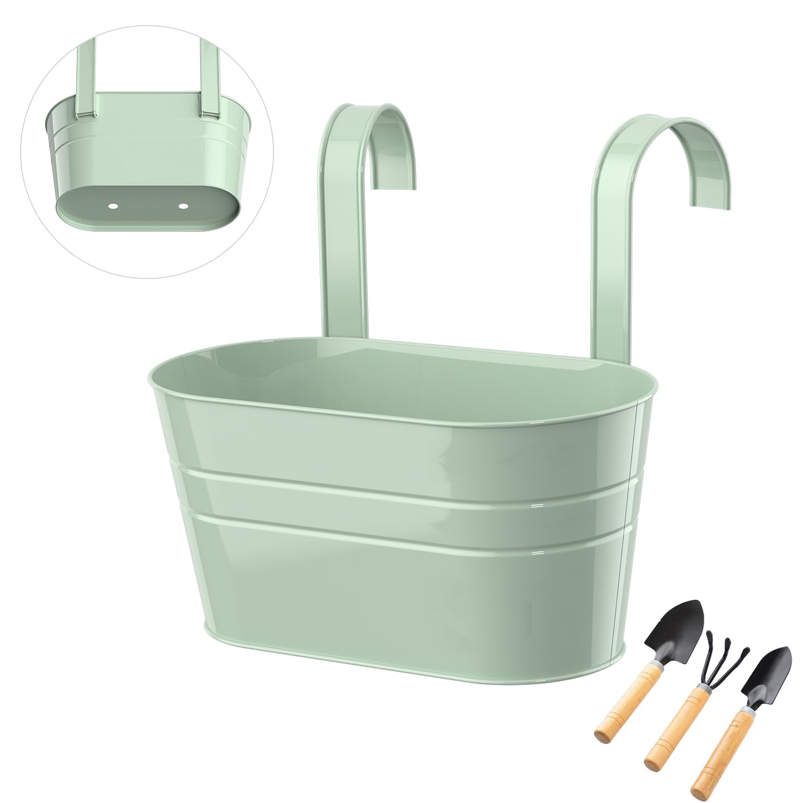 IHONYI Metal Hanging Plant Pots, Flower Pots Balcony Double-hook Hanging Buckets Metal Garden Holder Home Balcony Garden Decoration (Hole - Green)