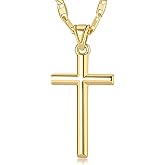 DZCYAN 14K Gold Cross Necklace for Women Gold Figaro or Mariner Chain Cable Necklace for Women Hypoallergenic Faith Pendant Womens Necklace