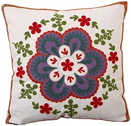 Square Embroidery Throw Pillow Cover - Home Décor Pillowcase Boho Pillows Sofa Couch Throw Pillow Cushions 20x20 Inches