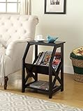 Black Finish Wooden X-Design Chair Side End Table Magazine Holder with 3-tier Shelf ()