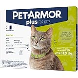 PETARMOR Plus Flea & Tick Prevention for Cats with Fipronil (Over 1.5 lb), Waterproof & Fast-Acting Topical Cat Flea Treatment, 3 Month Supply