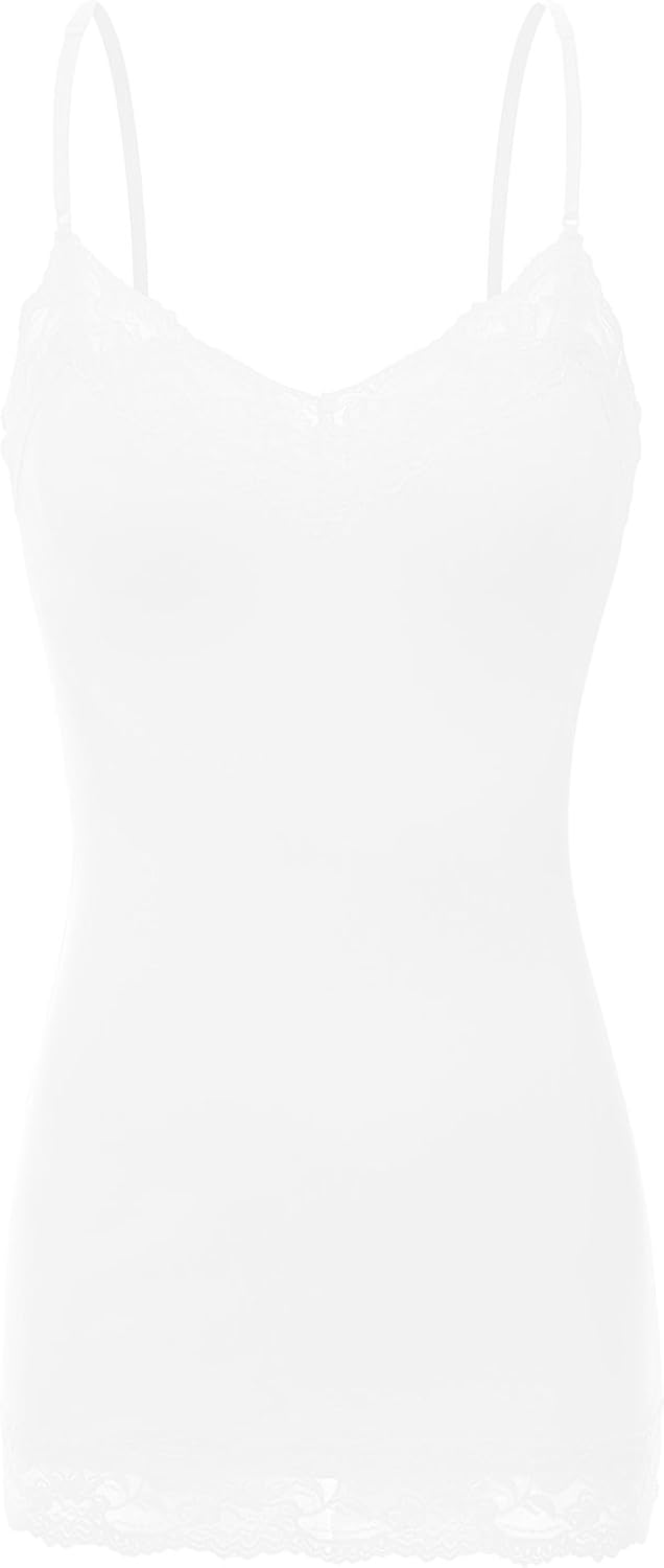 Bozzolo Women's Junior & Plus Adjustable Spaghetti Strap Lace Trim Tunic Tank Top at  Women’s Clothing store
