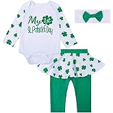Baby Girls Romper Outfit 1st St Patrick's Day Long Sleeve Clothes Green Skirt Newborn Dress Bodysuit Pants Set