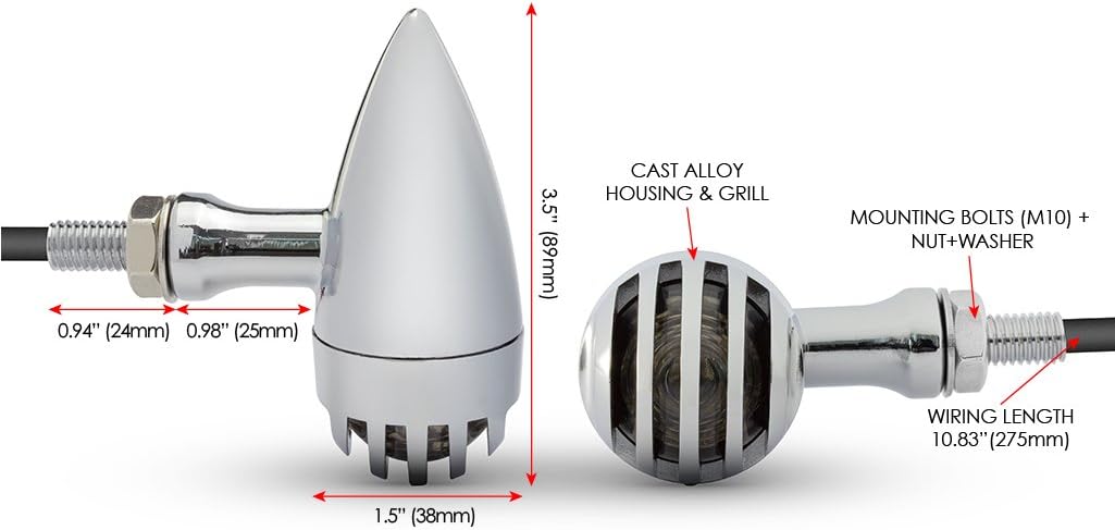 Alchemy Parts Chopper Custom LED Indicators in Aluminium Alloy LED Indicators in Chrome for Retro Project with Prison Grill Lenses (2 PCS) - Image 3