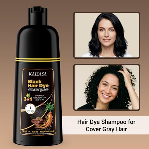 IIIMEIDU Hair Dye Shampoo for Gray Hair Coverage, 3 in 1 Natural Black Dye for Women Men, 500ml