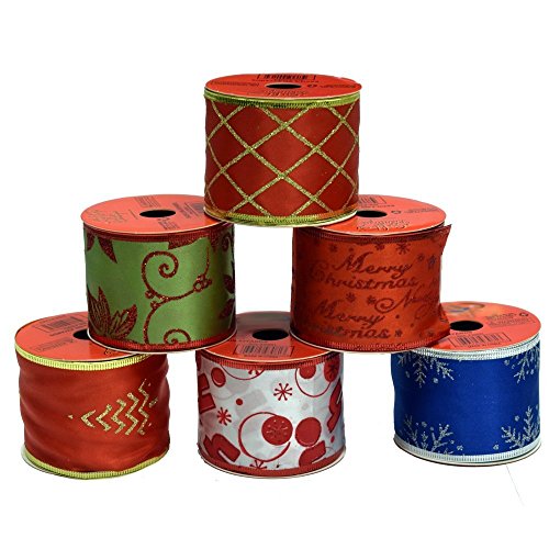 UPC 640947990134, 6 Pack Christmas Ribbon; Wire Edge Ribbon of 3 Yards Each; 2 1/2&quot; Wide; Total of 18 Yards of Christmas Ribbon!