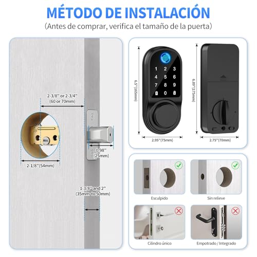 Cerradura Inteligente, Cerradura Chapa Inteligente Exterior, 5 Métodos de Desbloqueo, Cerraduras de Seguridad con Huella APP Contraseña Tarjeta IC Llave, 0.3s Desbloquear, Para Hogar y Apartamento
