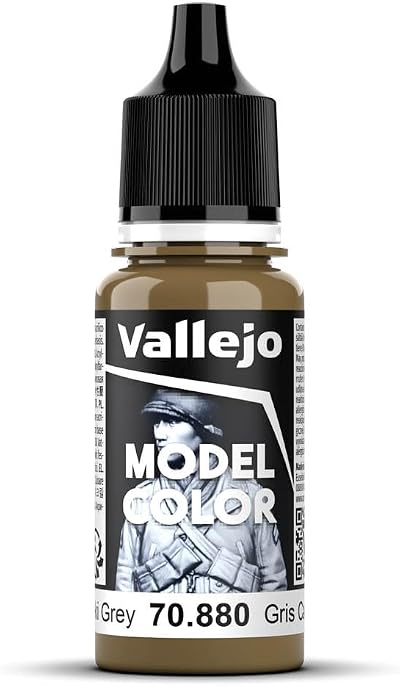 Vallejo Model Color Kaki Grey 18 ml Self-Leveling Acrylic Paint, Brush