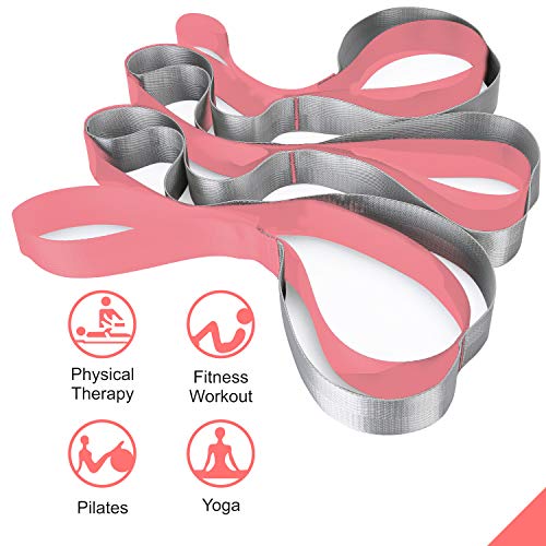 Yoga Strap Fitness Multi-Loop Strap Stretch Band 12 Loops Yoga Stretch Strap Nonelastic Stretch Strap for Physical Therapy, Pilates, Dance and Gymnastics with Carry Bag