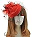 Fascinators Hair Clip Headband Pillbox Hat Bowler Feather Flower Veil Wedding Party Hat, Red, One Size