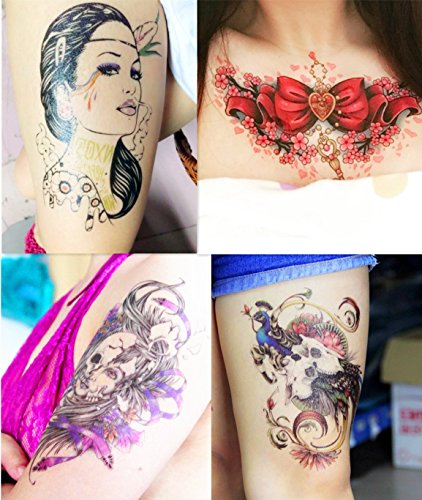 Dalin 4 sheets temporary tattoos, peacock, bow, skull, …