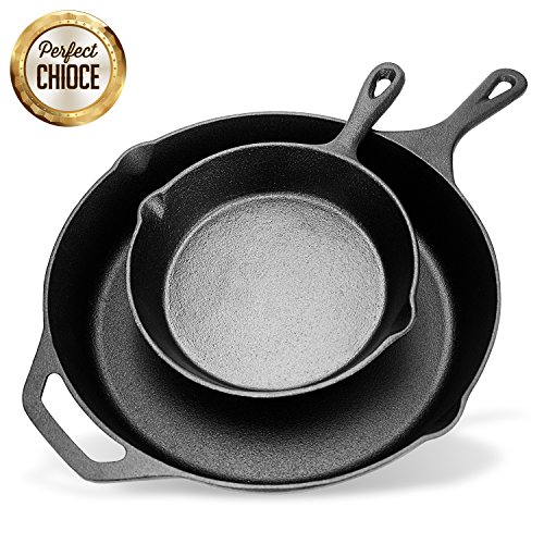 Cast Iron Skillet Set,IEOKE 2 Pieces Pre-seasoned Pan 8-Inch and 12.5 Inch Stovetop Oven Cookware Set Heavy Duty Kitchen Pot - Thumbnail 6