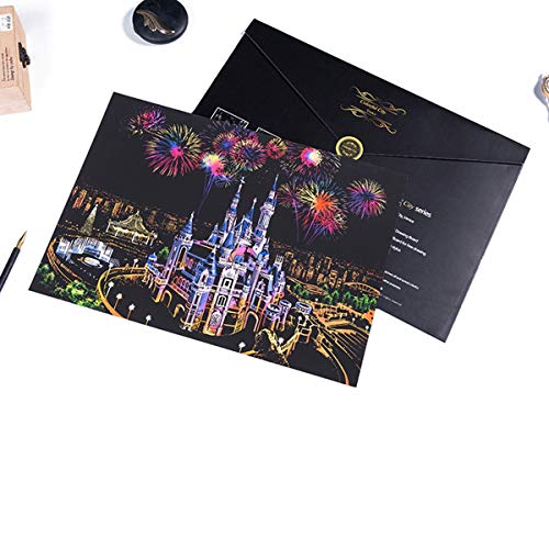 IFfree DIY Night View Scratchboard Scratch Art Paper with Release Pressure to Release Pressure (Dream Castle) (Dream Castle)