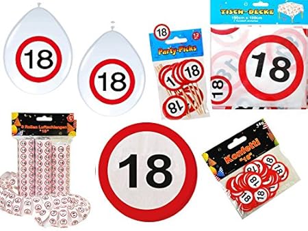 45-tlg. Partyset 18. Geburtstag Dekoset Dekobox - Verkehrschild - Tischdeko, Luftballons