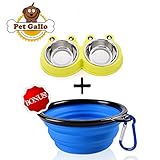 Pet Gallo Dog and Cat Bowls in Attractive Yellow and Blue. Made From Durable Silicon and Real Stainless Steel. Special Stabilization Features Keeps Bowls From Tipping. Easy to Clean, Built to Last