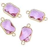 Adabele 5pcs Grade A October Pink Birthstone Connector Rectangle Radiant Cut Link 14mm Gold Plated Crystal Rhinestone Bead for Jewelry Making CCP12-G10