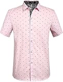 SSLR Men's Straight Fit Printing Short Sleeve Shirts (Large, Pink)