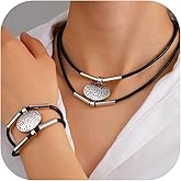 Nojess Gold Layered Black PU Leather Choker Jewelry Set for Women Western Choker Necklaces for Women Country Jewelry Boho Cowboy Necklaces Jewelry Set