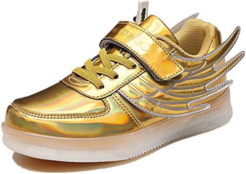 Kids Boys Girls LED Shoes Breathable Light Up USB Charging Sneakers for daily wear /Jogging/walking (Gold 1 M US Little Kid)