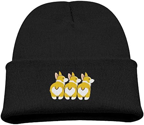 Funny Corgi Heart Butts Unisex Kids Beanie Caps Black