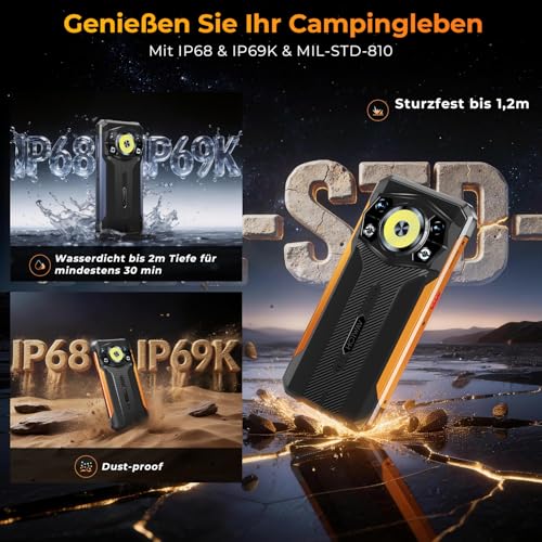 HOTWAV Cyber 17 Outdoor Mobile Phone 2026, 16GB + 128GB/2TB, Android 16 Outdoor Smartphone Without Contract, 48MP + 16MP, 6200mAh, 6.75 Inch 120Hz, IP69K Waterproof, Gemini AI, NFC/Fingerprint/Face ID | Outdoor Smartphone Ohne Vertrag 48MP+16MP, 6200mAh, IP69K Wasserdicht, Gemini AI, NFC/Fingerprint/Face ID/Dual SIM/GPS/OTG