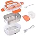 Yescom 1.5L Heated Electric Lunch Box 12V 24V 110V Car Truck Food Warmer Food Grade 304 Stainless Steel Container Portable Lunch Heater with Bag Orange