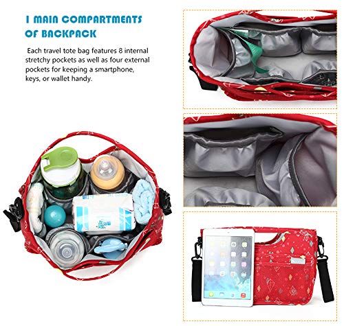 Parents Stroller Organizer Bag with 4 Insulated Cup Holders and Shoulder Strap for Carrying Bottles,Extra-Large Storage Space for iPhones, Wallets, Diapers, Books, Toys, iPads(Red)