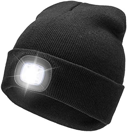 Street Tribe 4 LED Lighted Beanie Cap Winter Warm Hunting Hat,USB Rechargeable LED Beanie Cap,LED Cap,Headlamp Beanie Cap, Unisex Lighted Headlamp Hat (Black)