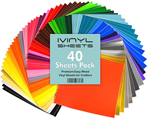 iVinyl - 40 Adhesive Sheets 12" x 12" Premium Permanent Self Adhesive Backed Vinyl Sheets - 40 Glossy & Matt Assorted Colors Sheets for Cricut, Craft Cutters, Silhouette Cameo & Crafting Machines