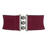Vintage Wide Elastic Stretch Waist Clasp Belt Waistband Wine Red S CL8962