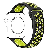 Apple Watch Band, Ocydar Soft Silicone Nike+ Sport Style Replacement iWatch Strap Band for Apple Watch Series 1 Series 2, Apple Watch Nike+, M/L Size - 42MM Black / Volt Yellow