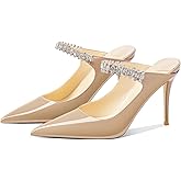 Cokvkuu Women's Crystal Rhinestone Mules, Patent Leather Pointed Toe High Heels, 3.2 Inch Stiletto, Memory Foam Insole, Evening Party Wedding Shoes