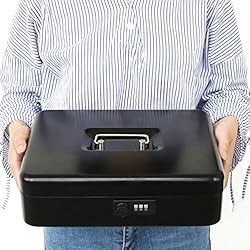 Jssmst Locking Large Metal Cash Box with Money