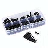 Proimb 180pcs M3 Nylon Hex Nuts Screws Spacers Stand-off Plastic Accessories Assortment Black