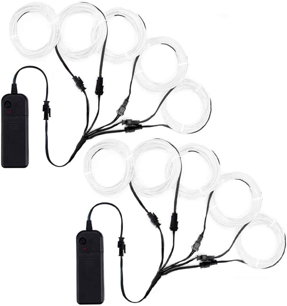 TGHCP Neon EL Wire White Lights 2 Pack 5 in 1 Meter EL Wire Kits (White)