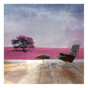 Wall26 - Purple Lone Tree Over a Magenta Field of Flowers - Landscape - Wall Mural, Removable Sticker, Home Decor - 66x96 inches