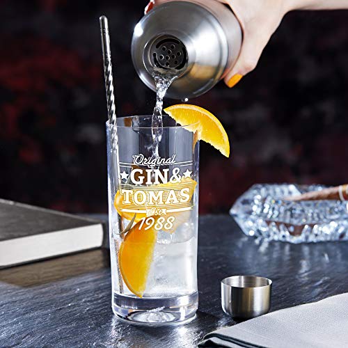 AMAVEL Longdrinkglas mit Gravur, Original Gin und, Personalisiert mit Namen und Jahreszahl, Cocktailglas – Bild 4