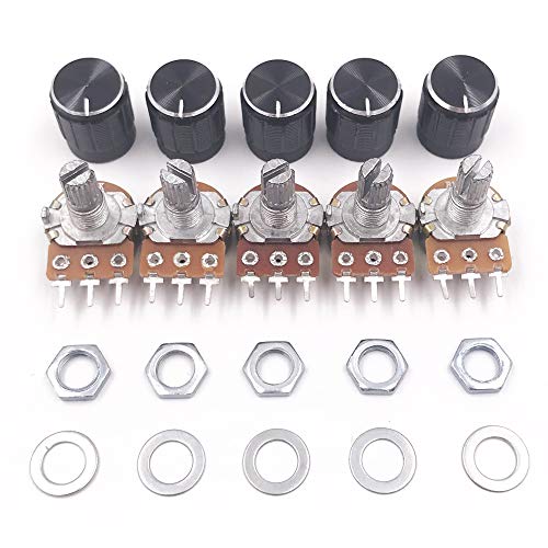 Seloky 20 PCS (B5K-B100K) 5K-100K Ohm Knurled Shaft Linear Rotary Taper Potentiometer with Black Knob(WH148) Kit