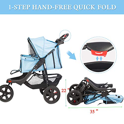 Vilobos Foldable Large Pet Jogger Stroller for Dog/Cat,Portable Three Wheels Pet Stroller with Extra Large Storage Space - Thumbnail 5