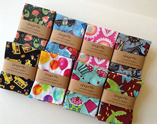 Lunchbox Napkins, 12x12 Cotton Single Ply Napkins for Kids, Set of 5