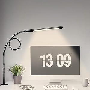 Swing Arm Lamp, Wellwerks LED Desk Lamp with Clamp, 12W Eye-Care Dimmable Light, Timer, Memory, 6 Color Modes,Modern Architect Table Lamp with Clamp for Task Study Reading Working Home Dorm Office