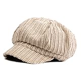 ZLSLZ Womens Corduroy Striped Octagonal Ivy Newsboy Cabbie Gatsby Painter Hats Caps For Women Beige