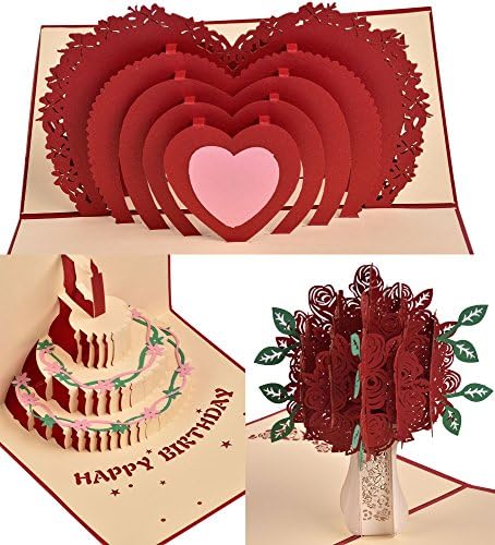 Homeycozy Handmade 3D Pop Up Greeting Card For Birthday Anniversary Valentine's Day
