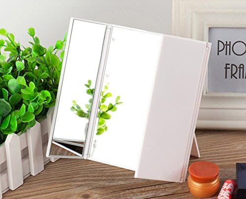 Instill Tri-Folding LED Lighted Travel Makeup Vanity Mirror, Compact Led Light Vanity Mirrors Folding Illuminating Travel Mirror with 8 Heart Shaped Led Lights (White)