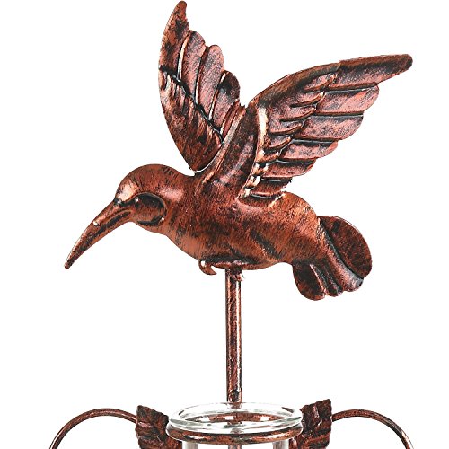 CEDAR HOME Rain Gauge Outdoor Garden Wireless Glass Brass Metal Tabletop Cute Professional Raingauge for Lawn Yard Patio Decor 8oz. by, 7" W x 6" D x 16" H, Copper Bird