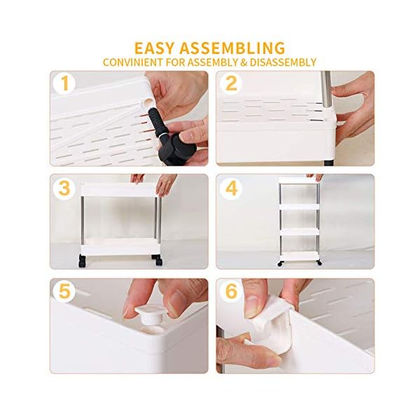 SPACEKEEPER-Storage-Trolley-4-Tier-Slim-Storage-Cart-Slide-Out-Rolling-Utility-Cart-Mobile-Shelving-Unit-Trolley-Organizer-Cart-for-Kitchen-Bathroom-Laundry-Office-Plastic-Stainless-Steel-White SPACEKEEPER Storage Trolley 4-Tier Slim Storage Cart Slide Out Rolling Utility Cart Mobile Shelving Unit Trolley…