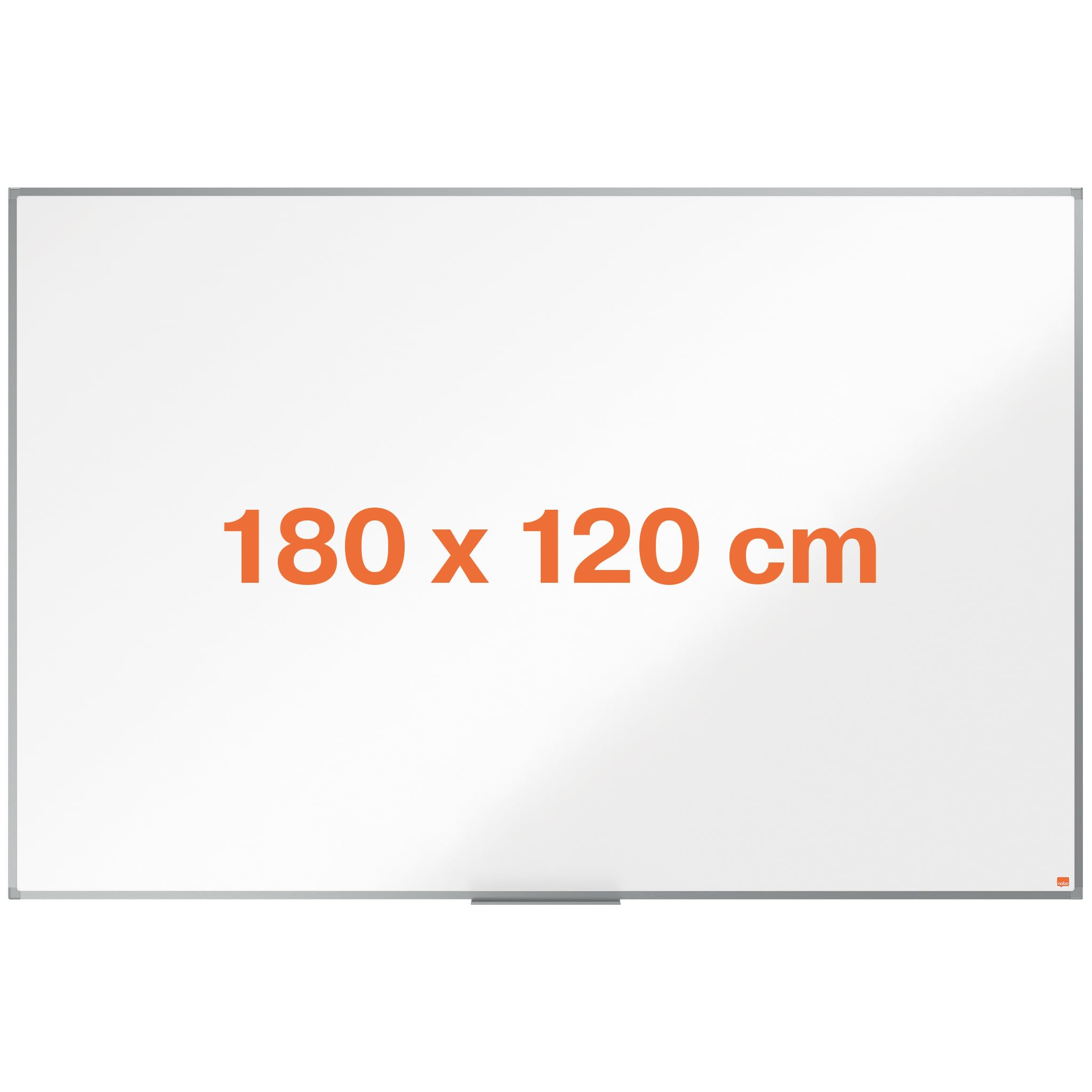 Nobo Steel Magnetic Whiteboard, 1800 x 1200mm, Aluminium Trim, Corner Wall Mounting, Includes Whiteboard Pen Tray, Essence Range, 180 x 120cm, White, 1905213